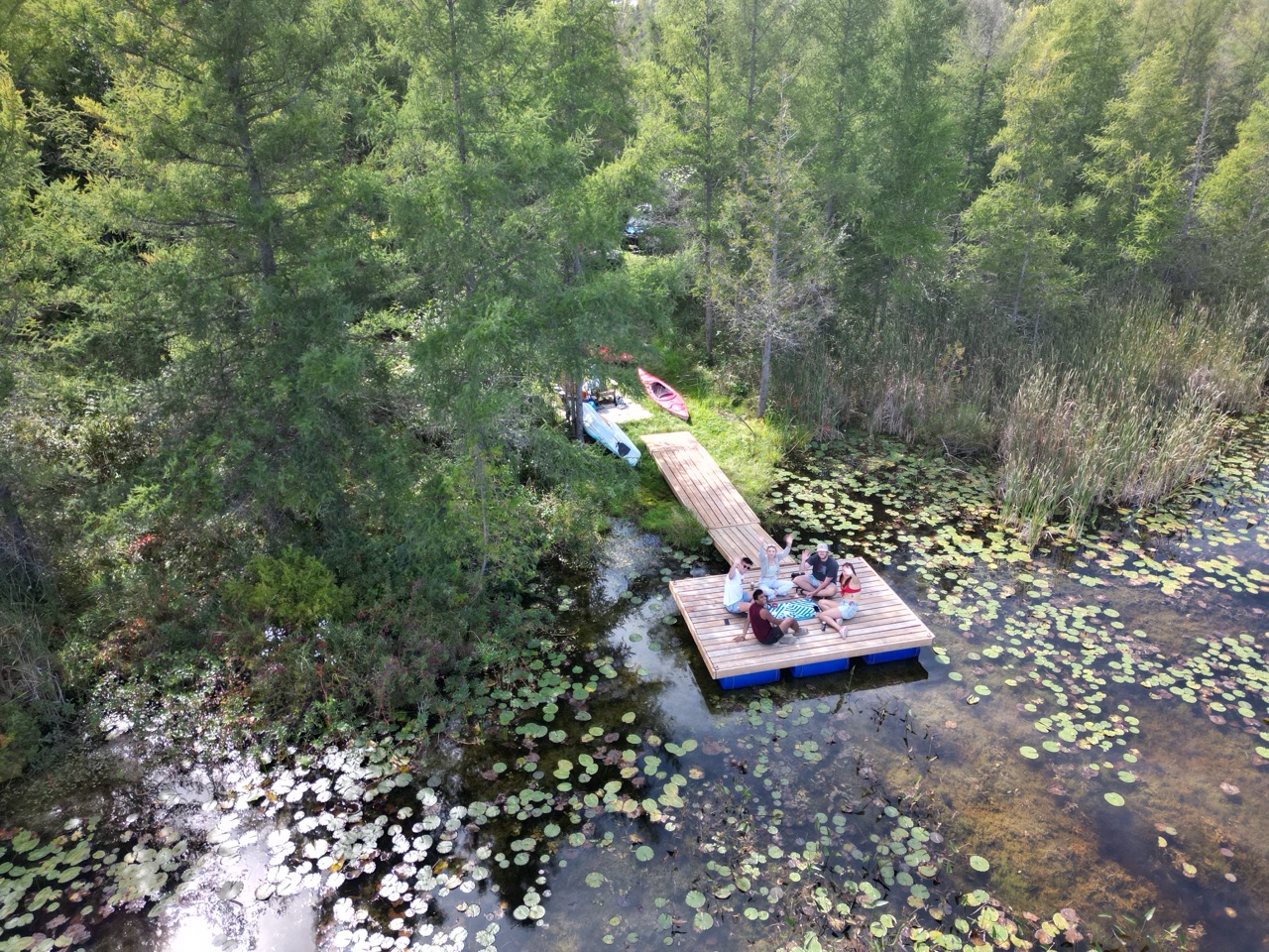 Aerial view of the dock and wetland